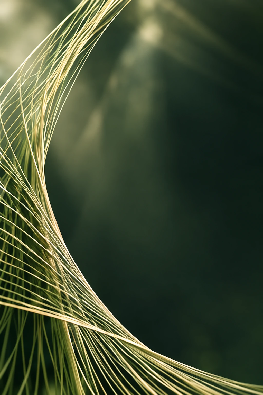 Fine leaf-green fibers woven into a flowing, interconnected structure.